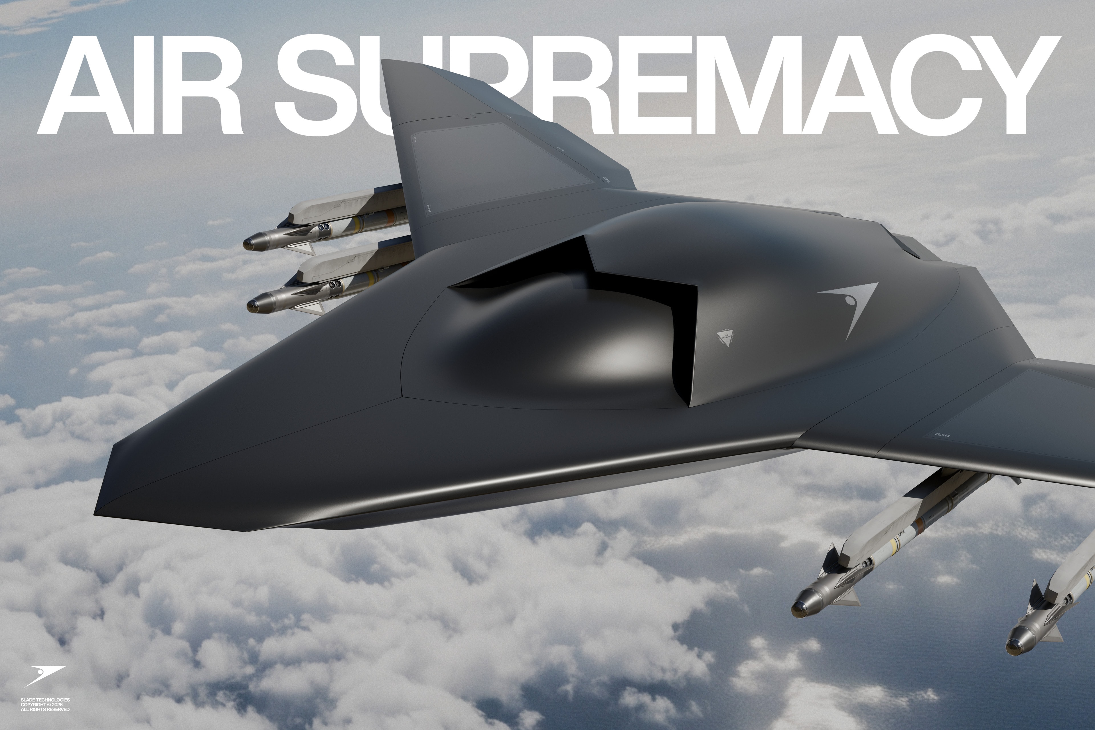 Specter carrying four air-to-air missiles above a cloud deck