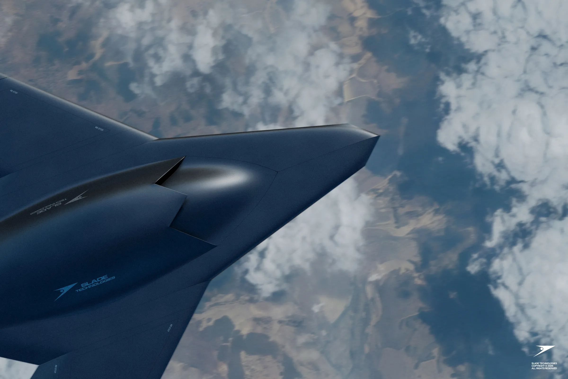 Specter seen from above, high over cloud and open country